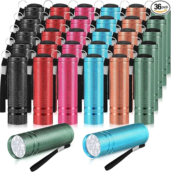 36 Pack Mini Flashlights Bulk, Bright Aluminum Handheld Flashlight with Lanyard, Small LED Flashlights for Kids Night Reading Emergency Hurricane Camping Party Favors(Fresh Color)