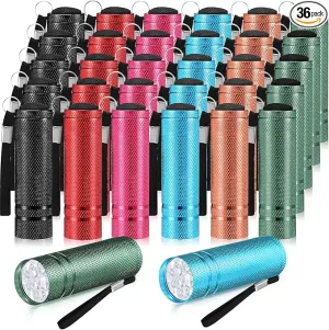 36 Pack Mini Flashlights Bulk, Bright Aluminum Handheld Flashlight with Lanyard, Small LED Flashlights for Kids Night Reading Emergency Hurricane Camping Party Favors(Fresh Color)