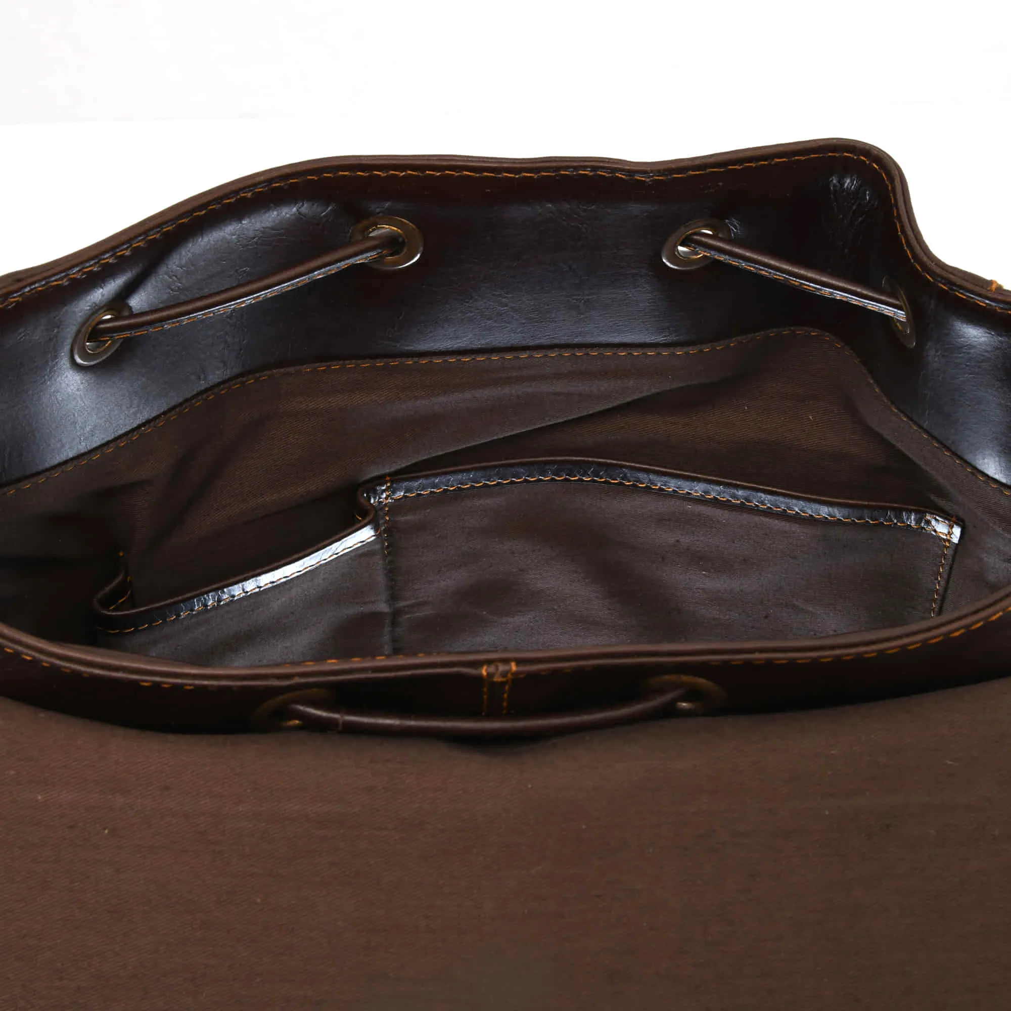 392151 Backpack in Full Grain Dark Brown Leather Medium Size with 2 Front Pockets | Style n Craft