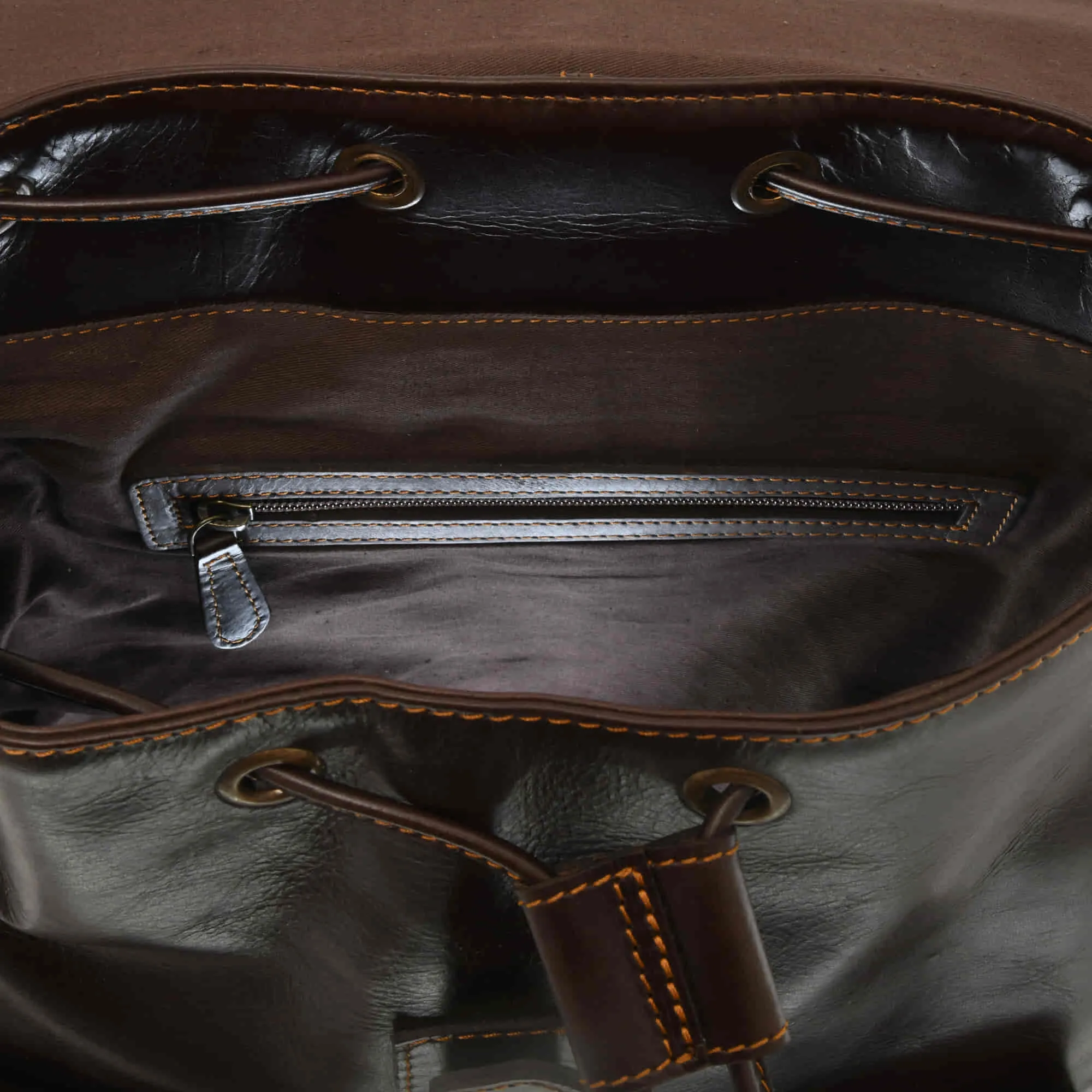 392151 Backpack in Full Grain Dark Brown Leather Medium Size with 2 Front Pockets | Style n Craft