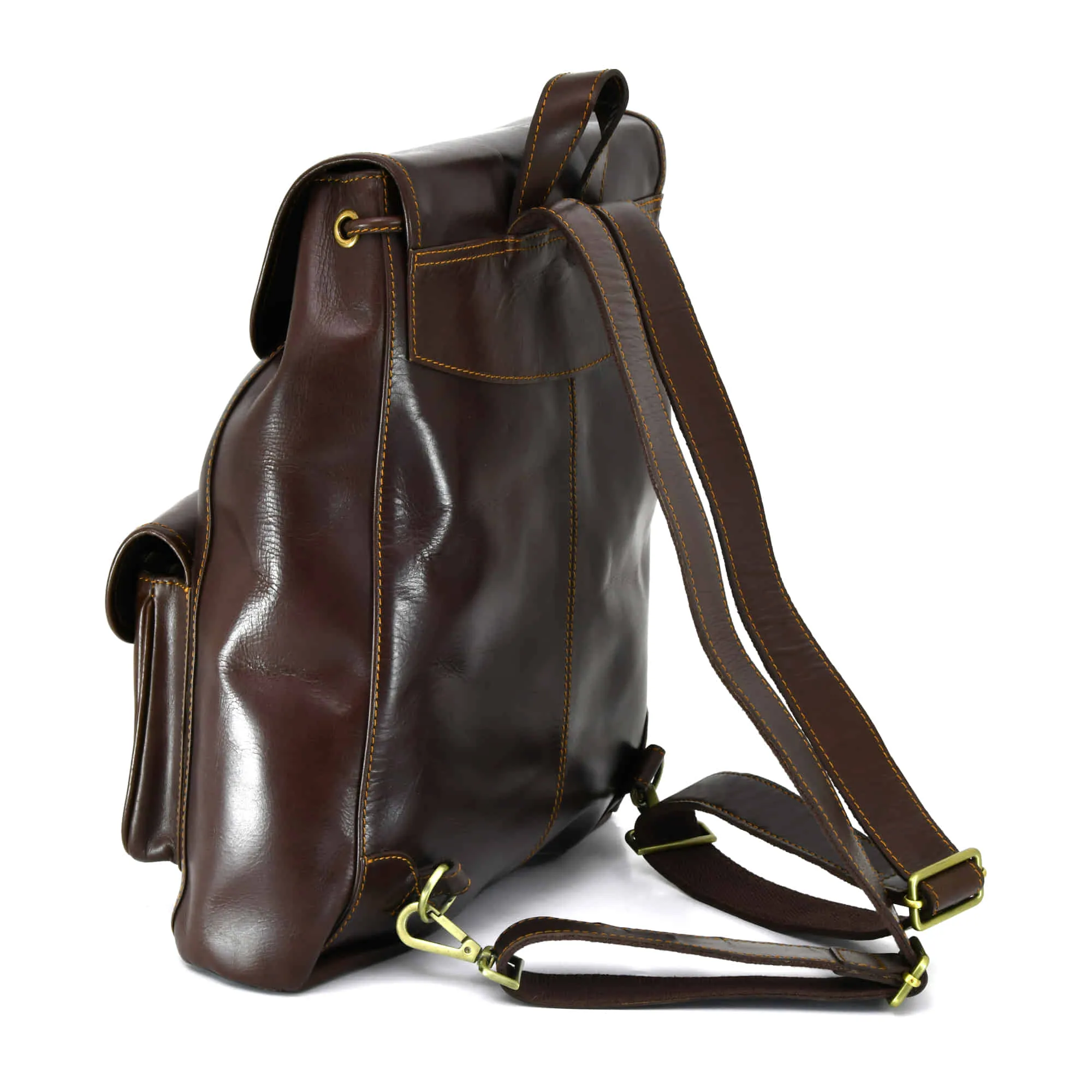 392151 Backpack in Full Grain Dark Brown Leather Medium Size with 2 Front Pockets | Style n Craft