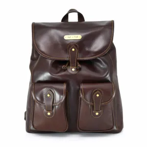 392151 Backpack in Full Grain Dark Brown Leather Medium Size with 2 Front Pockets | Style n Craft