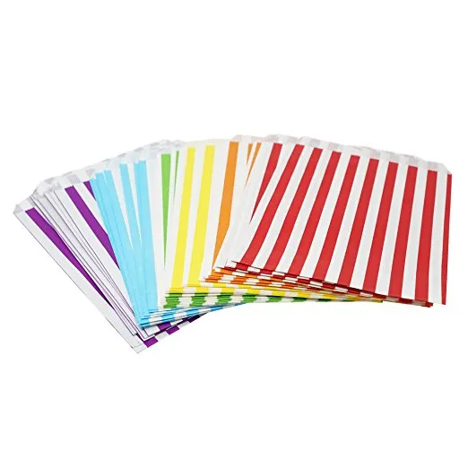 48 Rainbow Striped Stripes 5x7 Paper Treat Candy Bags Goody Favor Bags