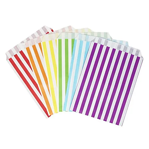 48 Rainbow Striped Stripes 5x7 Paper Treat Candy Bags Goody Favor Bags