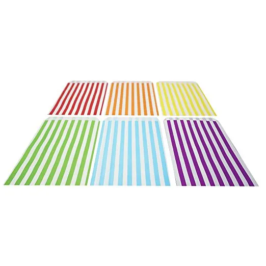 48 Rainbow Striped Stripes 5x7 Paper Treat Candy Bags Goody Favor Bags