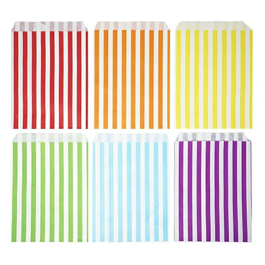 48 Rainbow Striped Stripes 5x7 Paper Treat Candy Bags Goody Favor Bags