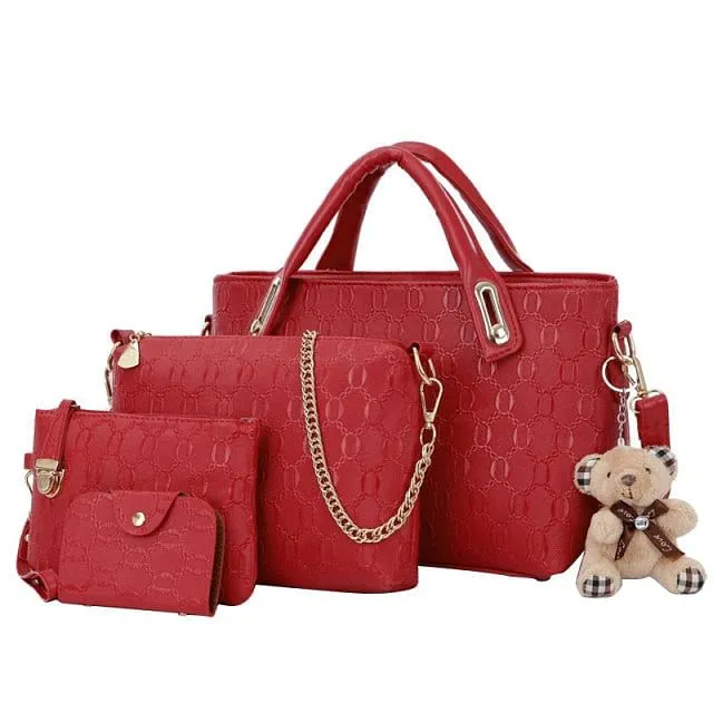 4Pcs Set Elegant Ladies Bear Pendant Handbag