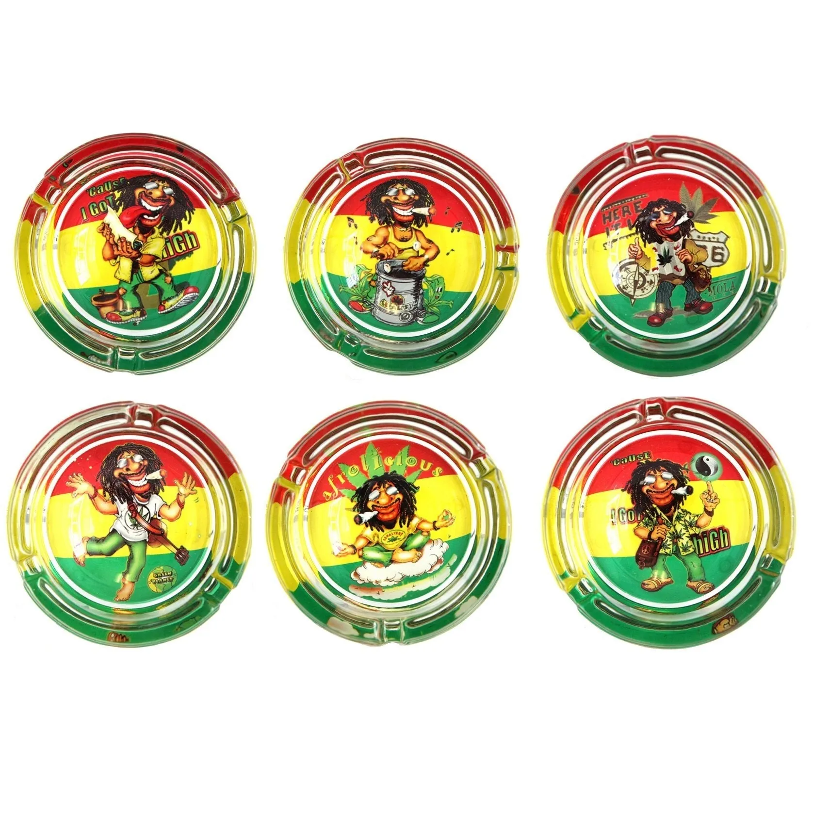 4" Glass Fashion Ashtray - Rasta Man #1 - (6 Count Display)