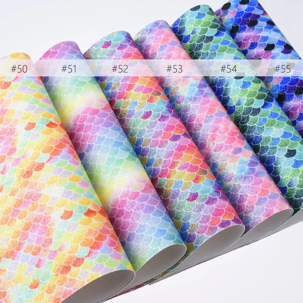 8*12" Mermaid Scales Glitter Faux leather sheets Earring Supplies Glitter Vinyl Sheets for craft 1pcs 102628