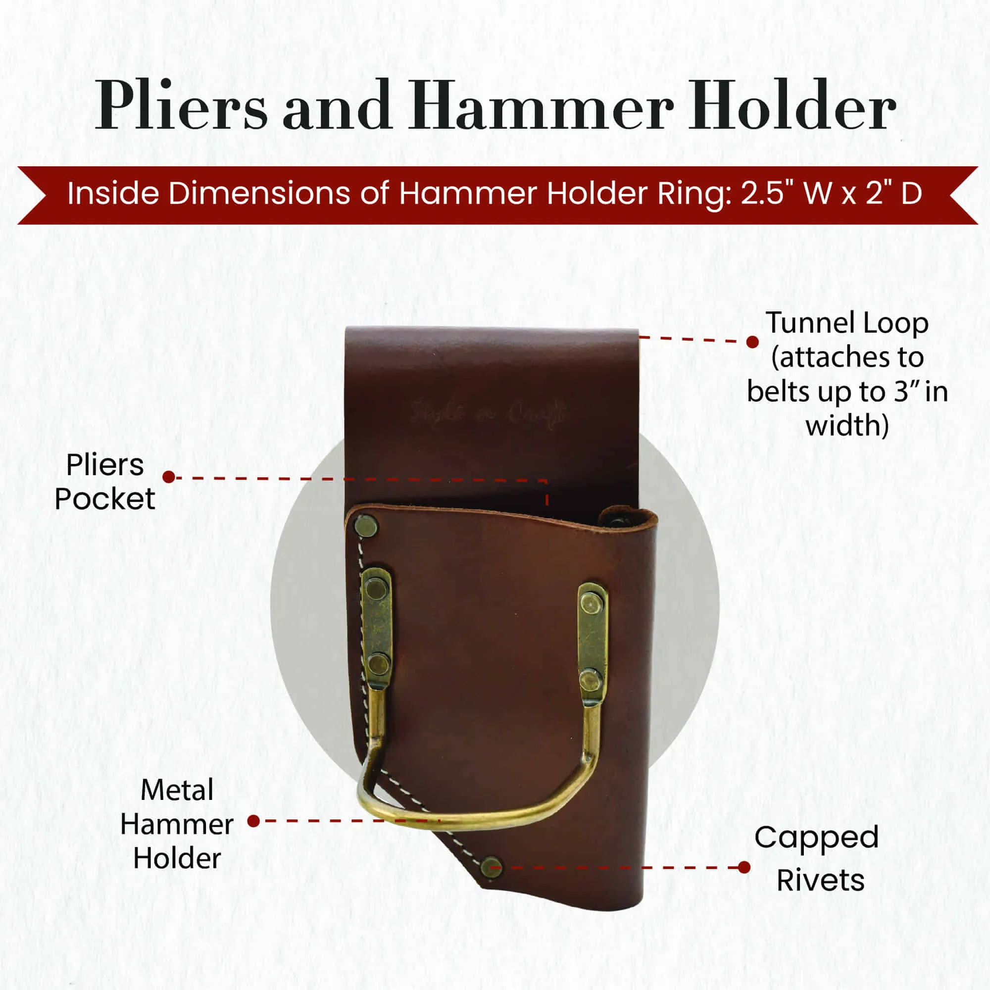 98450 - Pliers & Hammer Holder in Heavy Dark Tan Top Grain Leather
