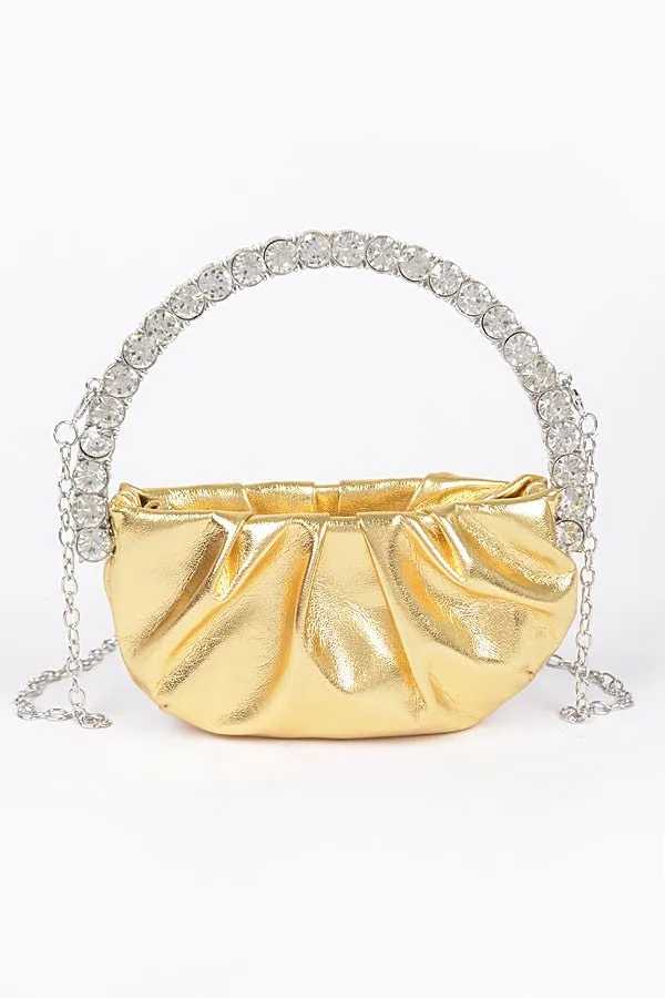 ABENO BAG/2025 Gold Faux Leather Rhinestone Handle