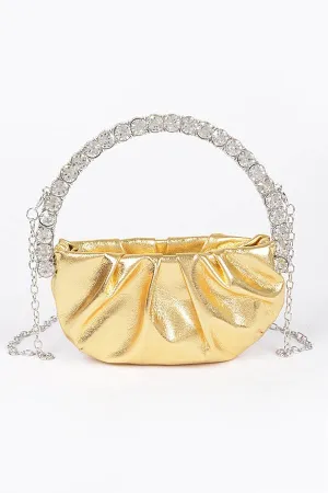 ABENO BAG/2025 Gold Faux Leather Rhinestone Handle