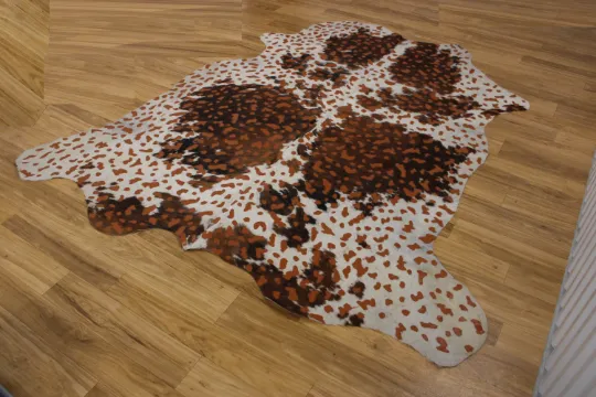 Acid Wash Orange on Tricolor Cowhide Rug - (XL 7'6"x6'10" Ft)