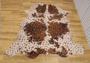 Acid Wash Orange on Tricolor Cowhide Rug - (XL 7'6"x6'10" Ft)