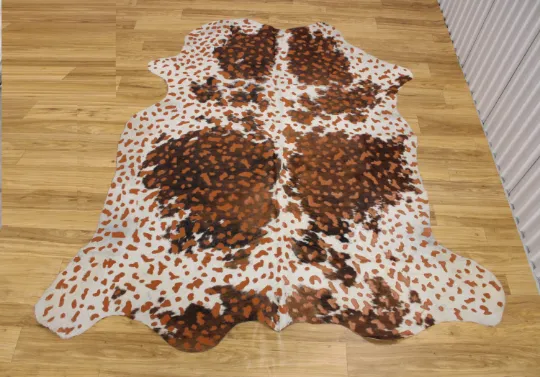 Acid Wash Orange on Tricolor Cowhide Rug - (XL 7'6"x6'10" Ft)