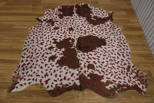 Acid Wash Red on Tricolor Cowhide  - (XL 7'6"x7' Ft) - Approx 42 sqft -  Premium