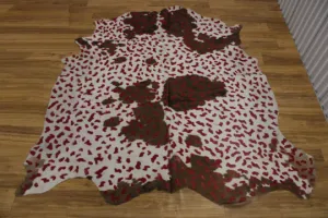 Acid Wash Red on Tricolor Cowhide  - (XL 7'6"x7' Ft) - Approx 42 sqft -  Premium