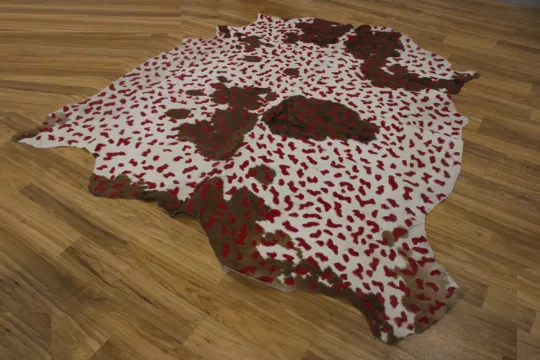 Acid Wash Red on Tricolor Cowhide  - (XL 7'6"x7' Ft) - Approx 42 sqft -  Premium