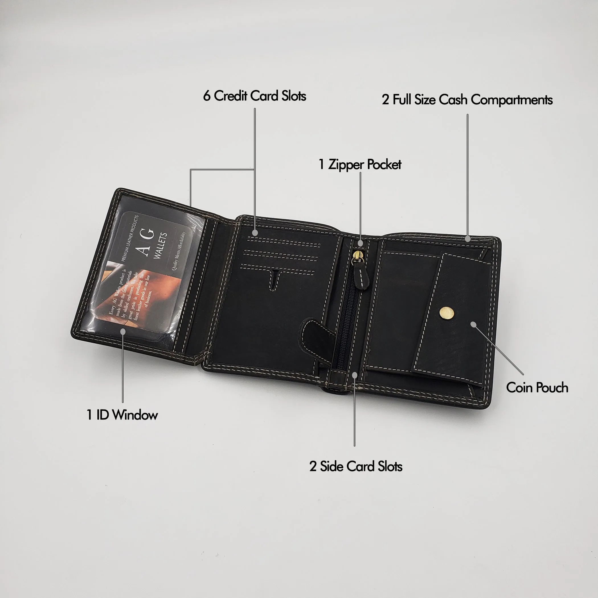 AG Wallets Vintage Distressed Leather Hipster Wallet with Coin Pocket