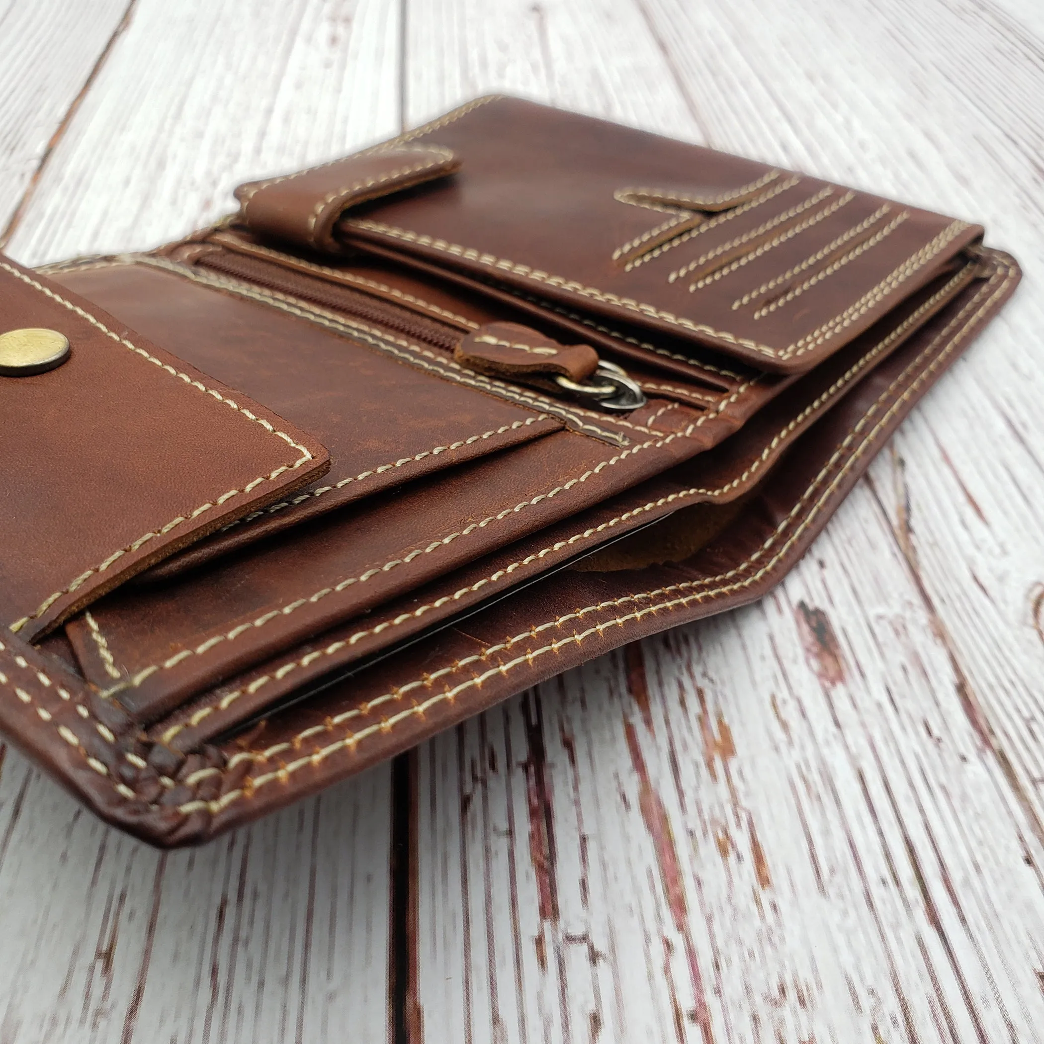 AG Wallets Vintage Distressed Leather Hipster Wallet with Coin Pocket