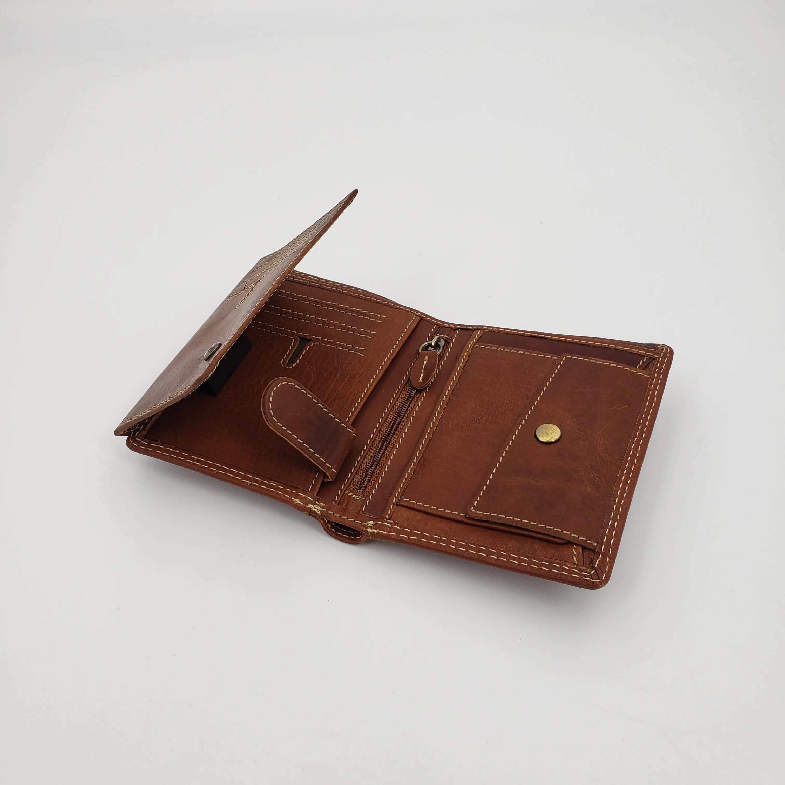 AG Wallets Vintage Distressed Leather Hipster Wallet with Coin Pocket