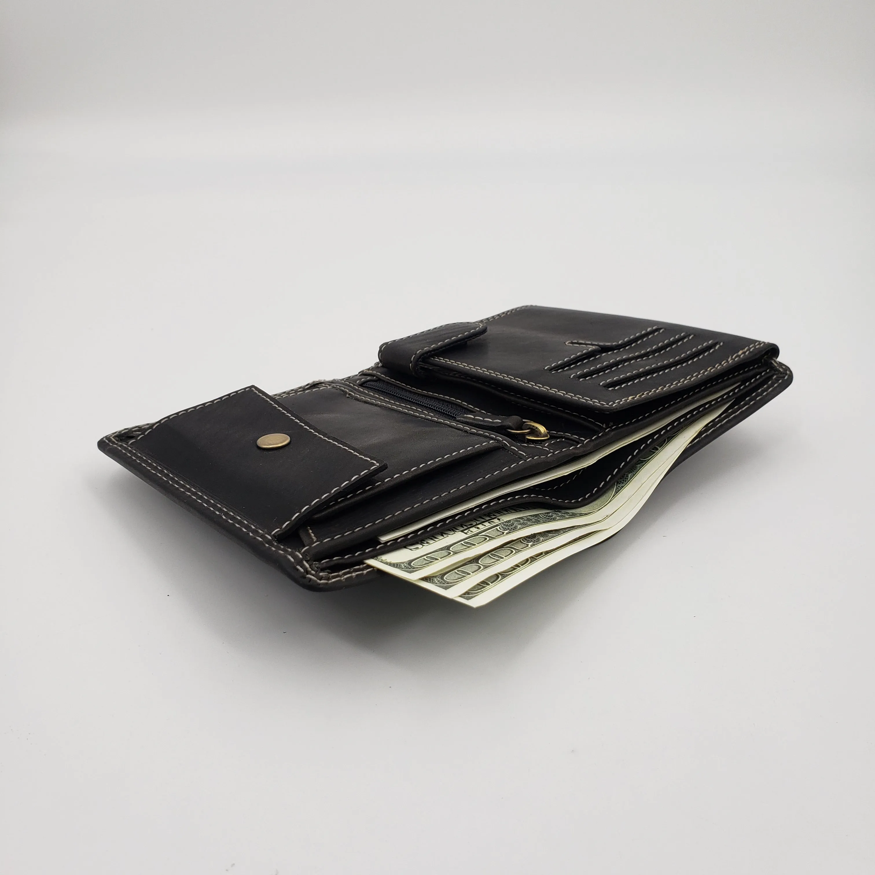 AG Wallets Vintage Distressed Leather Hipster Wallet with Coin Pocket