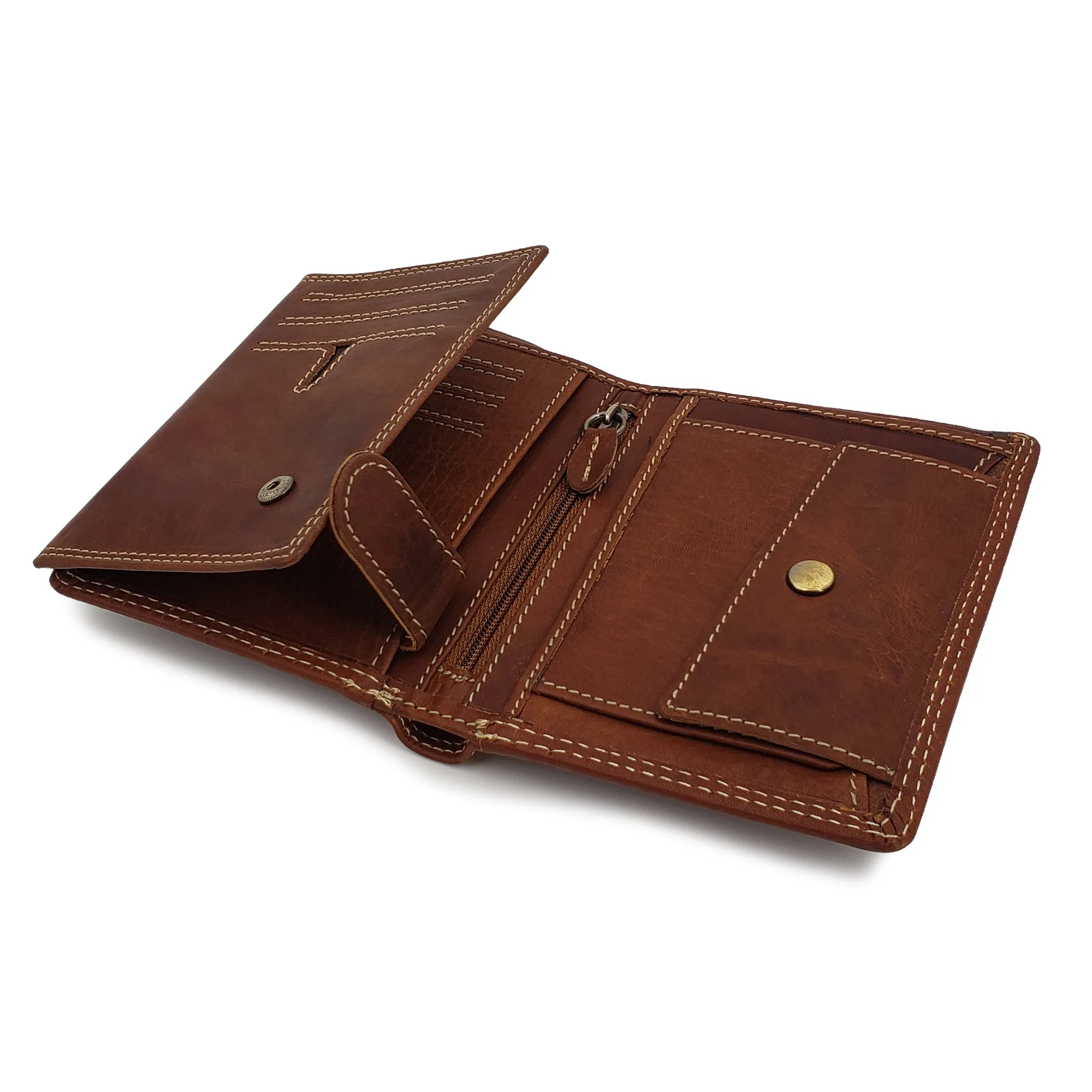 AG Wallets Vintage Distressed Leather Hipster Wallet with Coin Pocket
