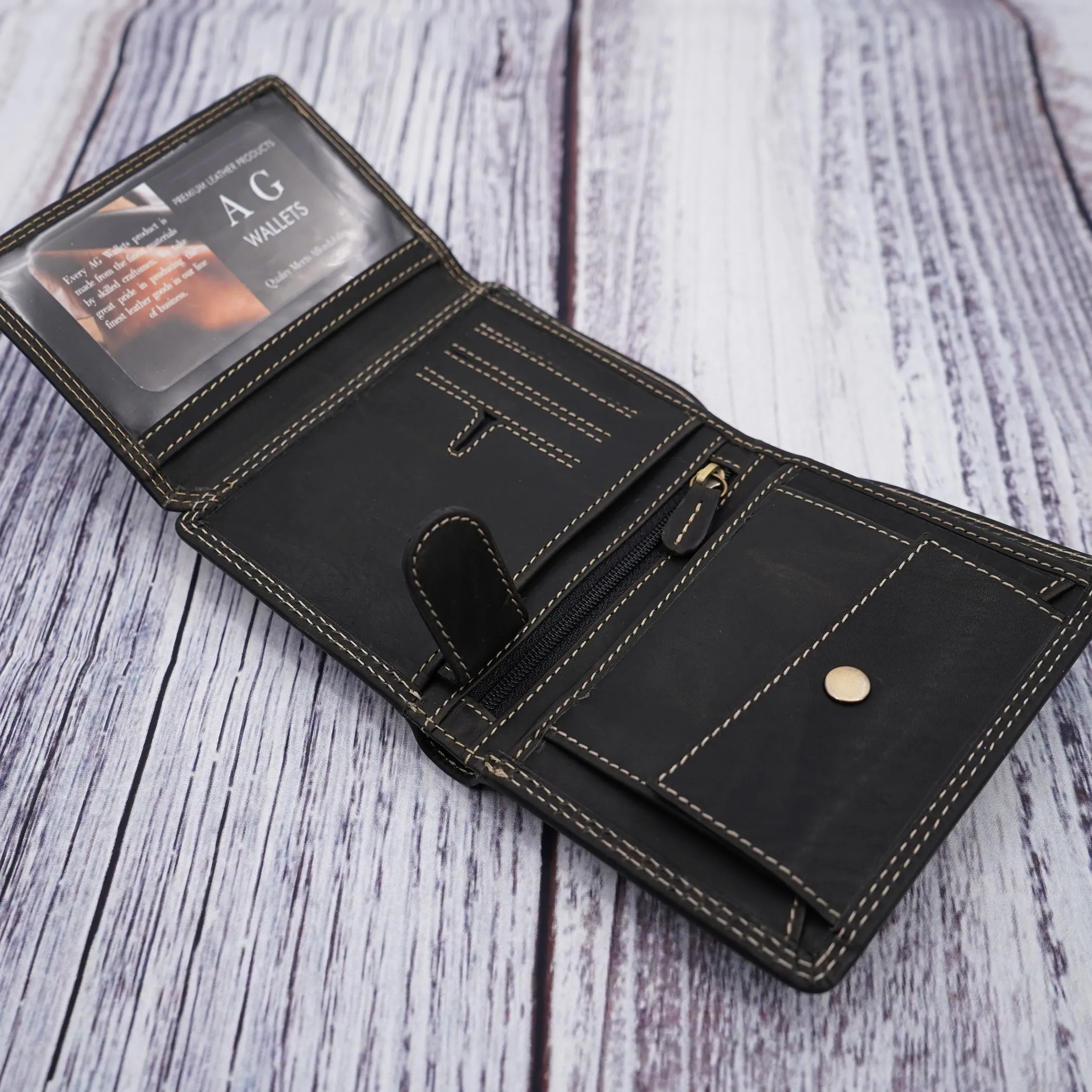 AG Wallets Vintage Distressed Leather Hipster Wallet with Coin Pocket
