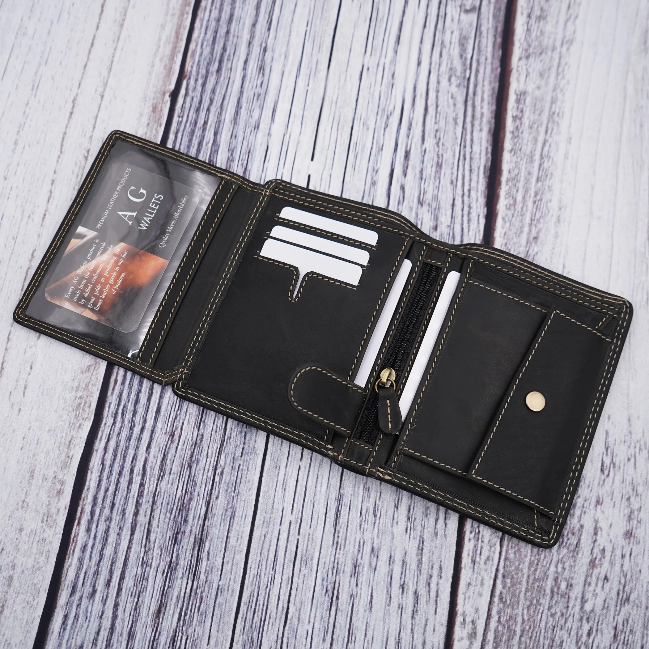 AG Wallets Vintage Distressed Leather Hipster Wallet with Coin Pocket