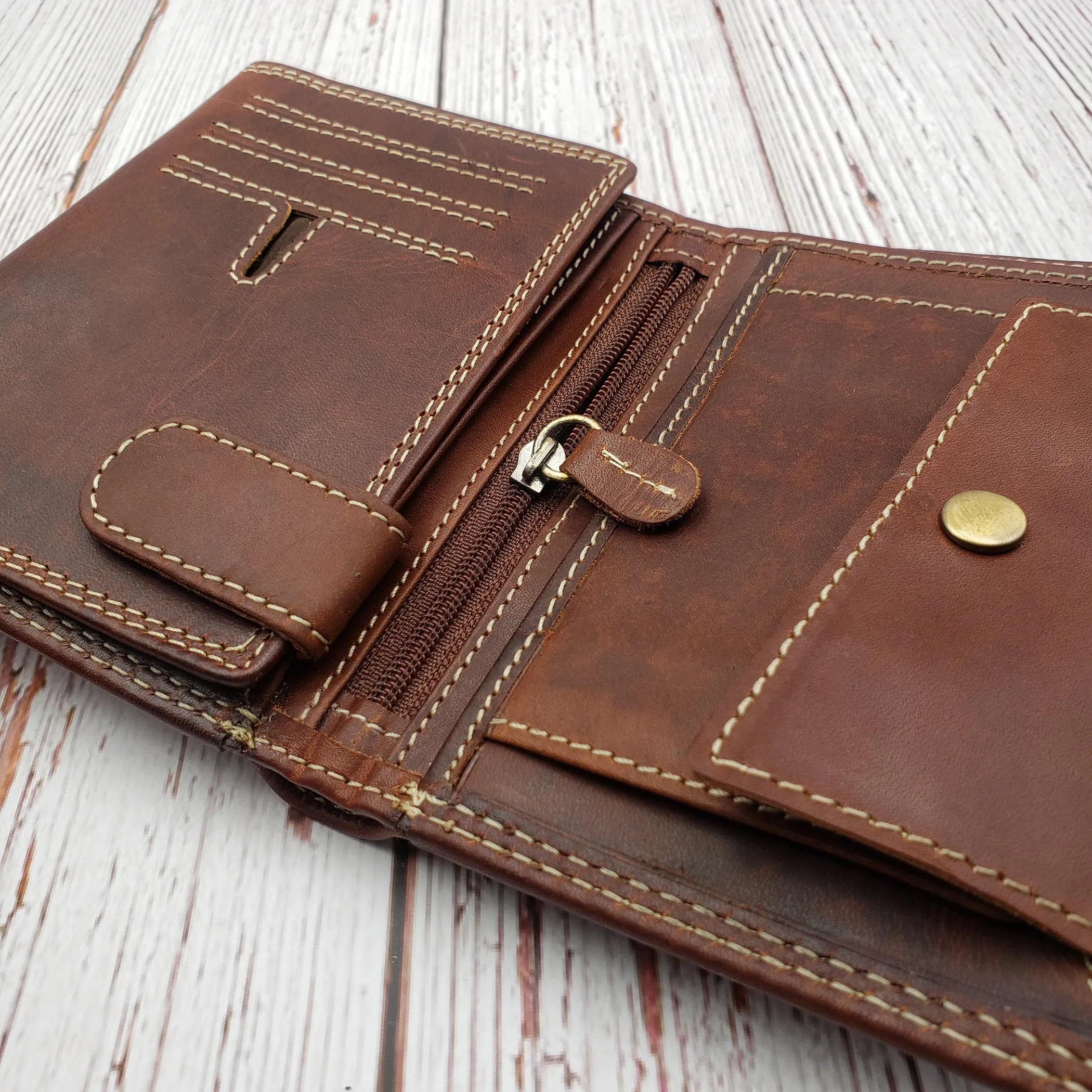 AG Wallets Vintage Distressed Leather Hipster Wallet with Coin Pocket