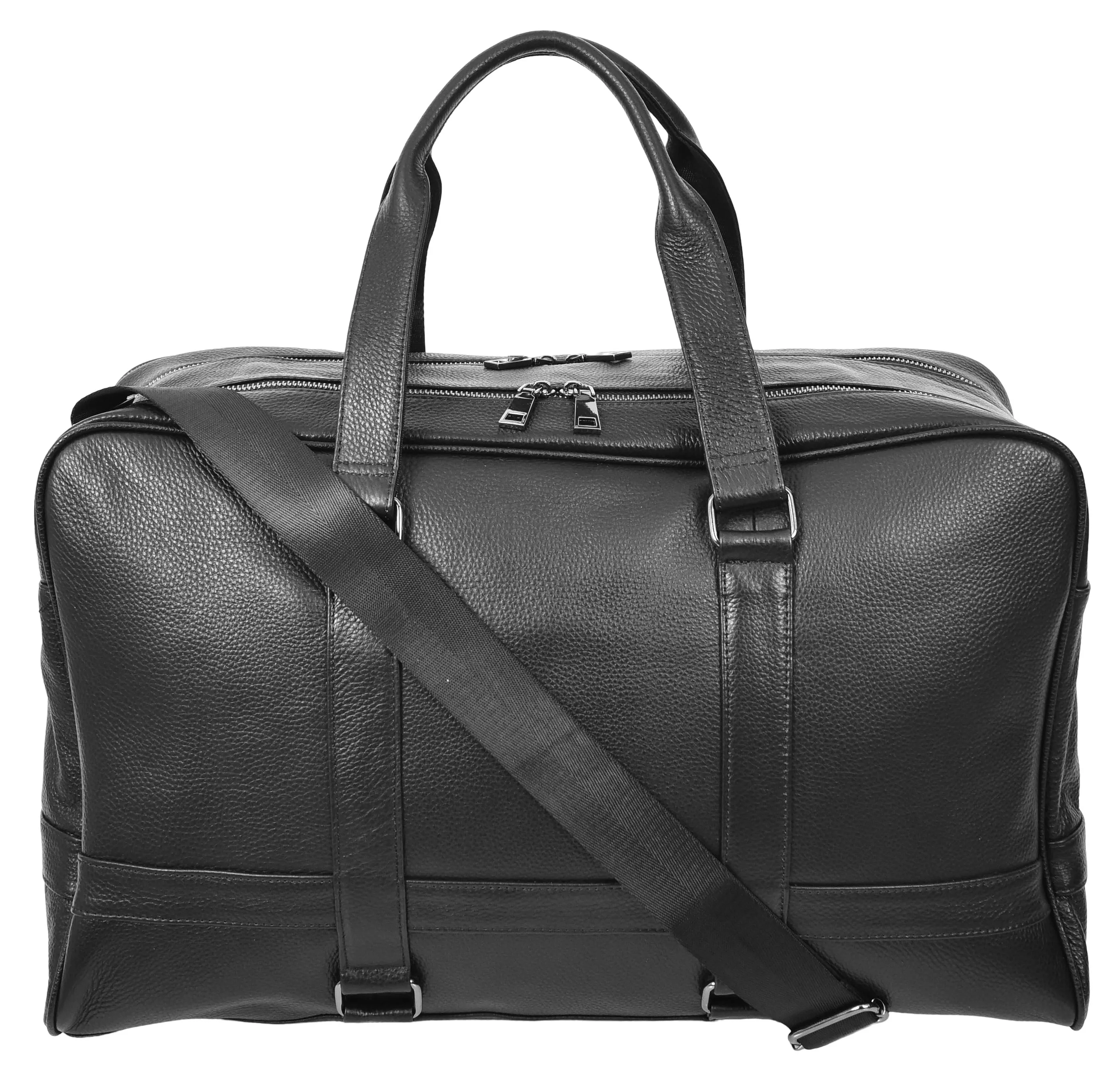 Alexis Leather Large Classic Weekend Travel Holdall Bag Black