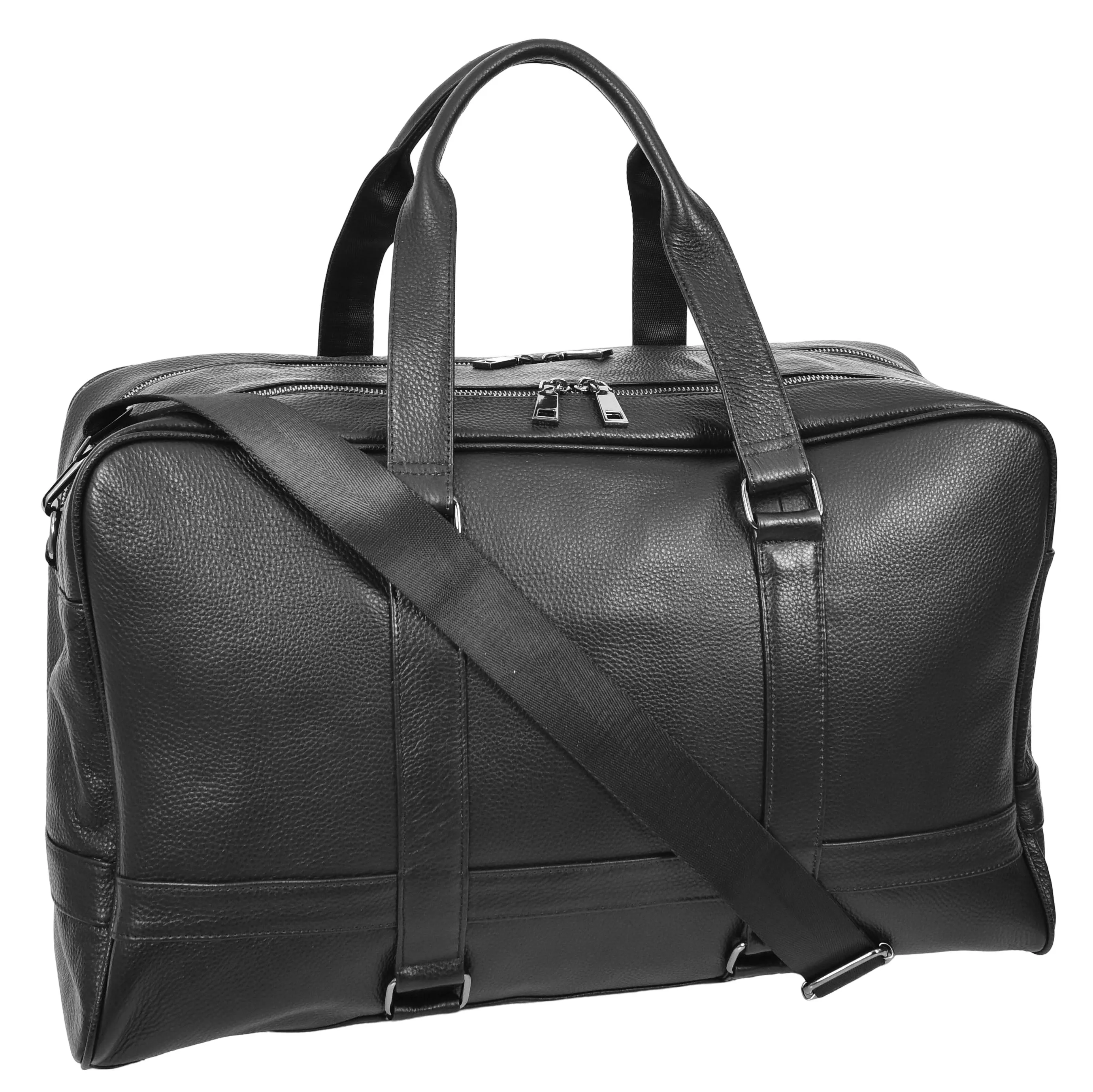 Alexis Leather Large Classic Weekend Travel Holdall Bag Black