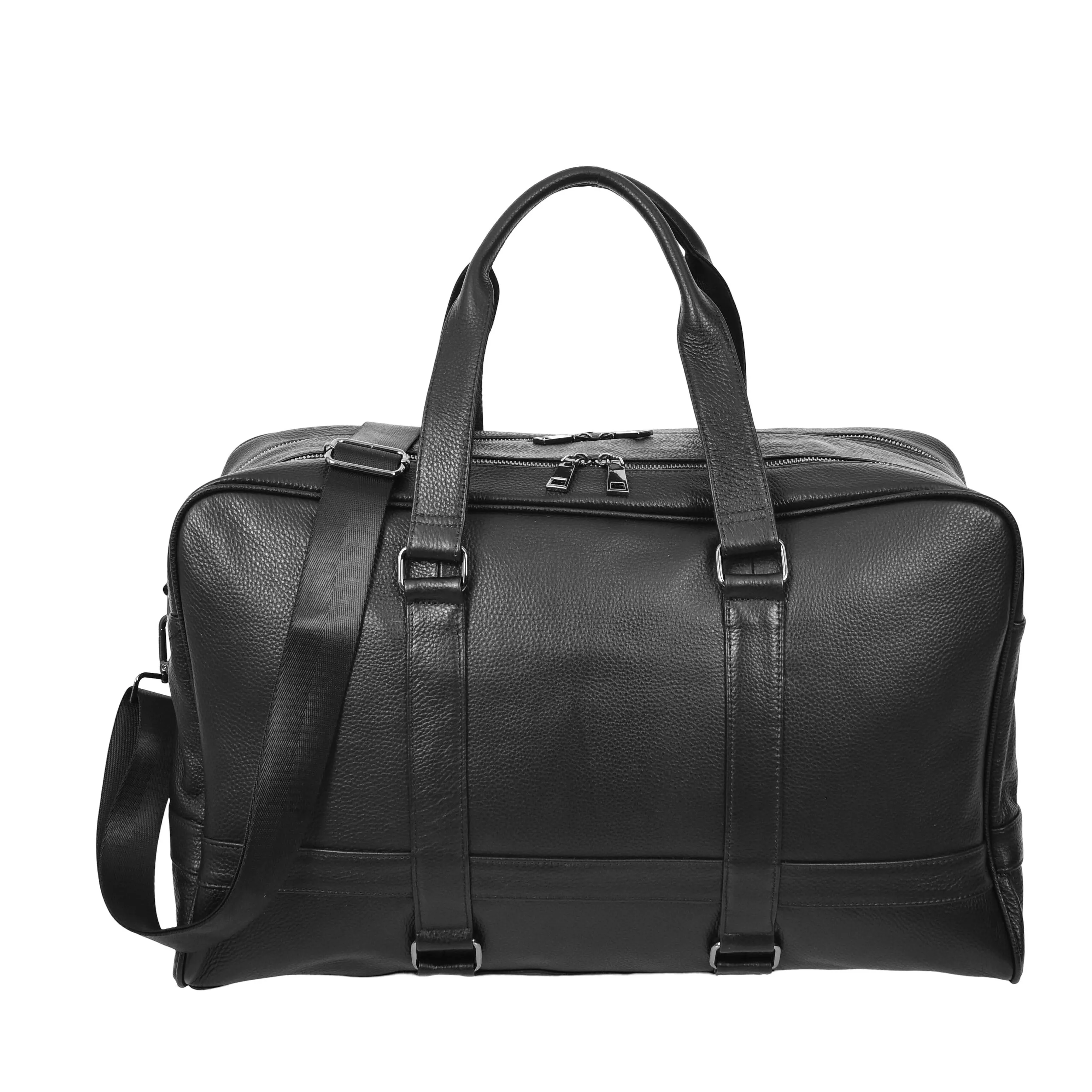 Alexis Leather Large Classic Weekend Travel Holdall Bag Black