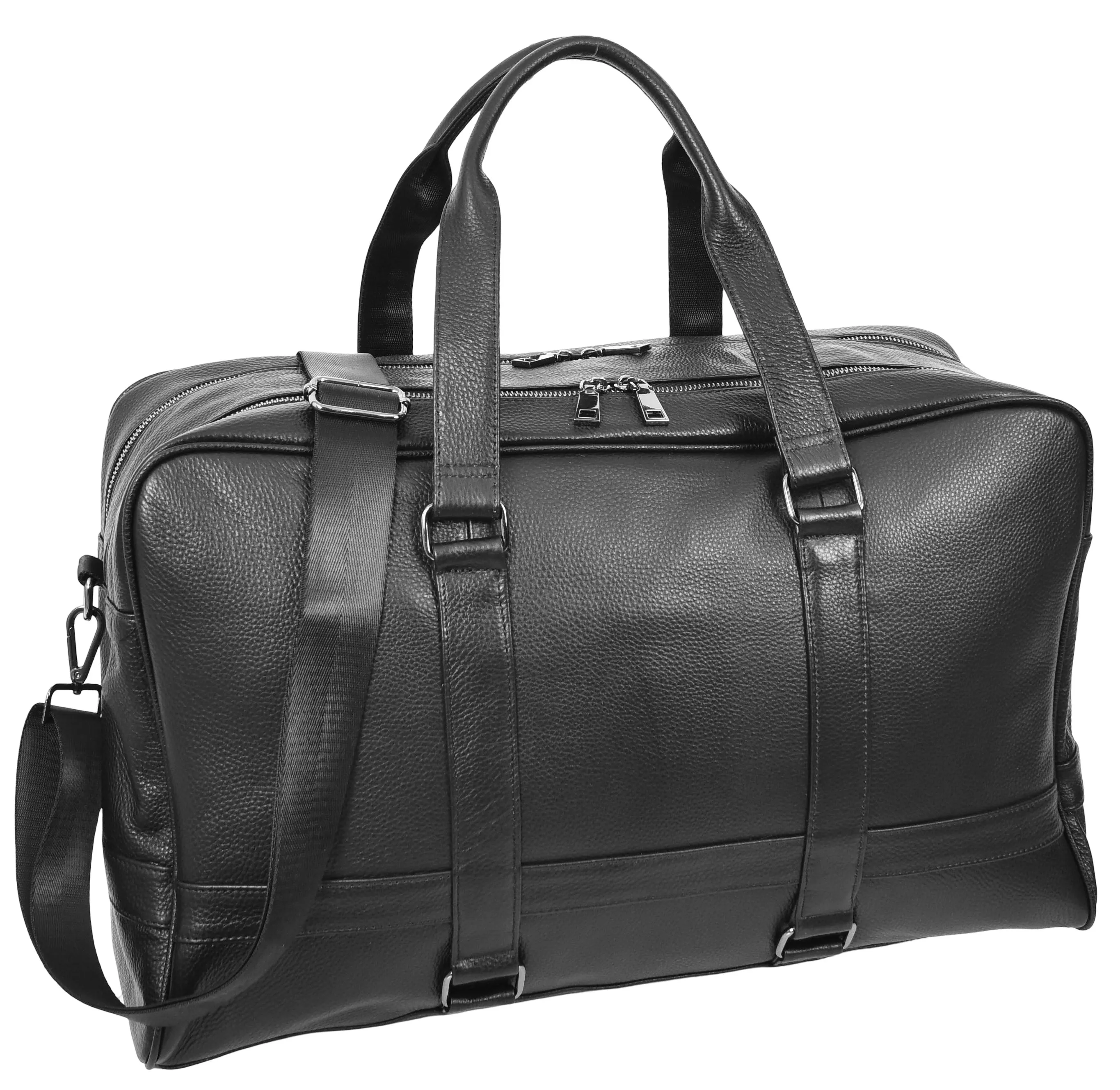 Alexis Leather Large Classic Weekend Travel Holdall Bag Black
