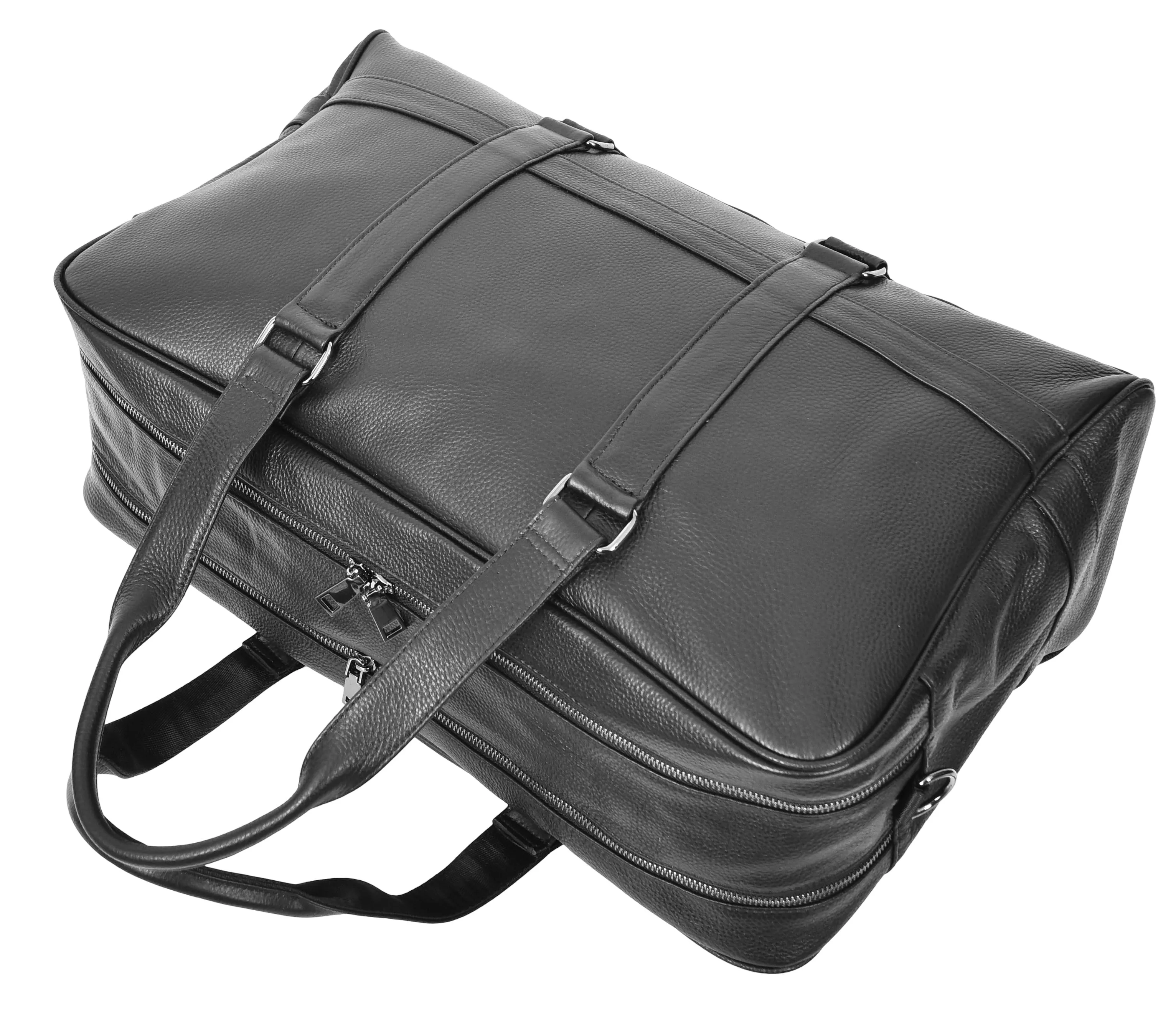Alexis Leather Large Classic Weekend Travel Holdall Bag Black