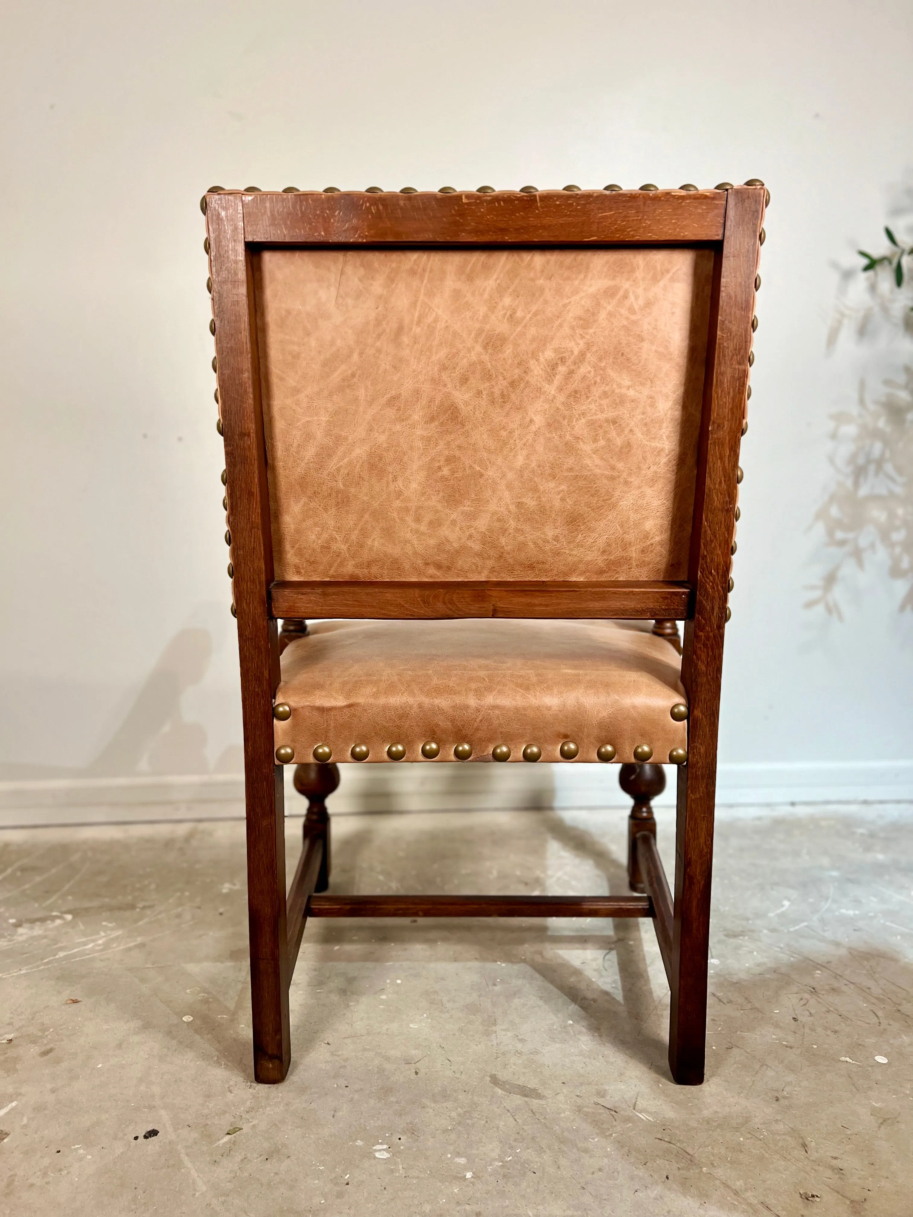 Antique Spanish Leather Armchair w/ Nailhead Detail