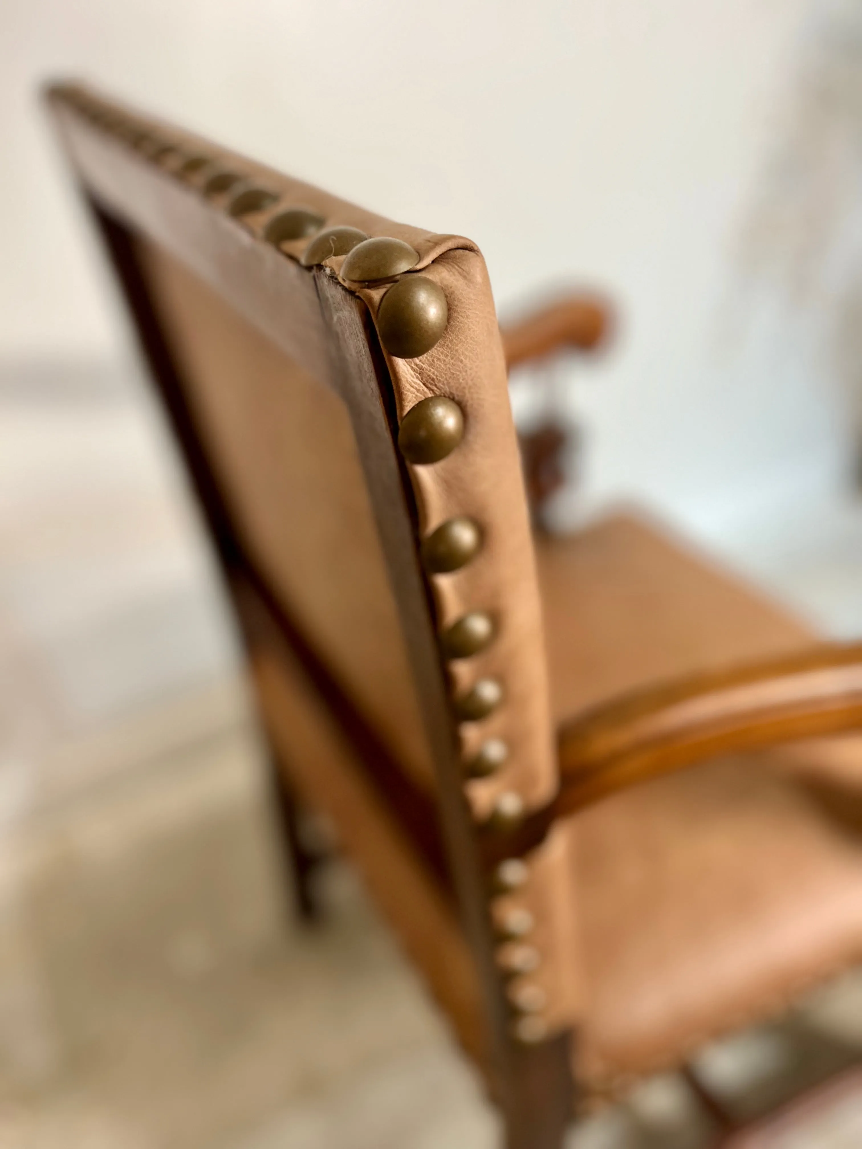 Antique Spanish Leather Armchair w/ Nailhead Detail