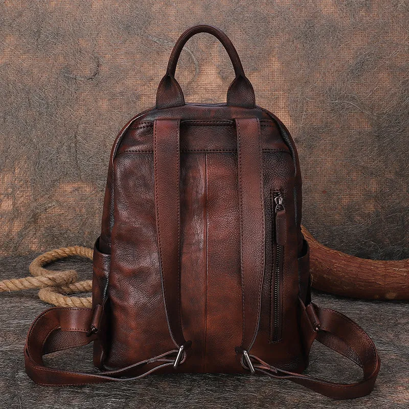 Best Vintage Black Gray Leather Rucksack Bag Womens Vintage School Backpacks Leather Backpack Purse