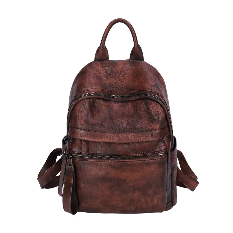 Best Vintage Black Gray Leather Rucksack Bag Womens Vintage School Backpacks Leather Backpack Purse