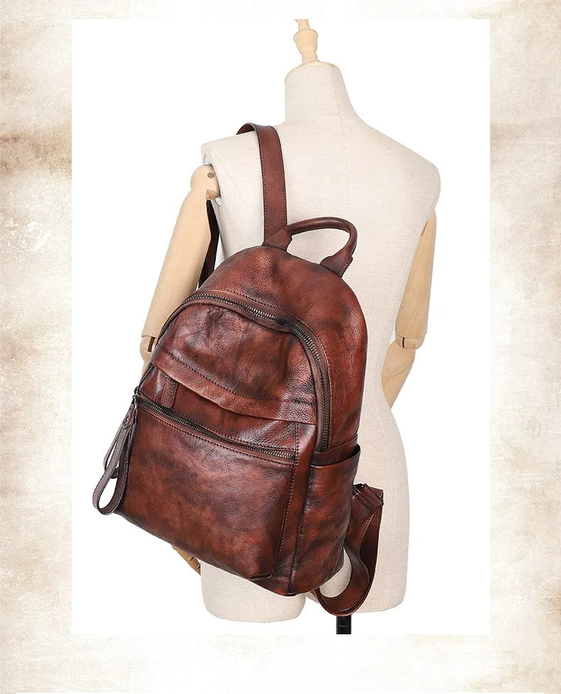 Best Vintage Black Gray Leather Rucksack Bag Womens Vintage School Backpacks Leather Backpack Purse