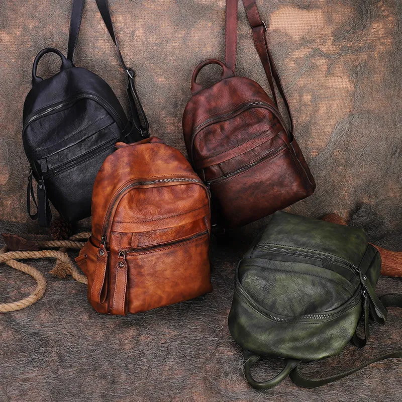 Best Vintage Black Gray Leather Rucksack Bag Womens Vintage School Backpacks Leather Backpack Purse