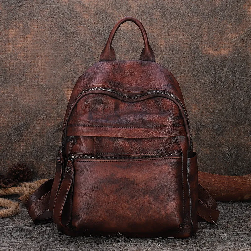 Best Vintage Black Gray Leather Rucksack Bag Womens Vintage School Backpacks Leather Backpack Purse