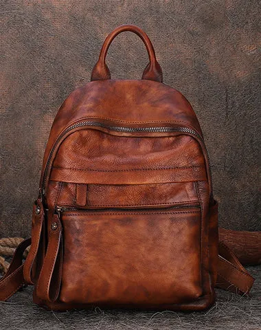 Best Vintage Black Gray Leather Rucksack Bag Womens Vintage School Backpacks Leather Backpack Purse