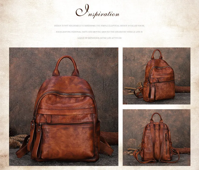 Best Vintage Black Gray Leather Rucksack Bag Womens Vintage School Backpacks Leather Backpack Purse