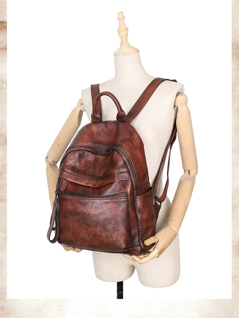 Best Vintage Black Gray Leather Rucksack Bag Womens Vintage School Backpacks Leather Backpack Purse