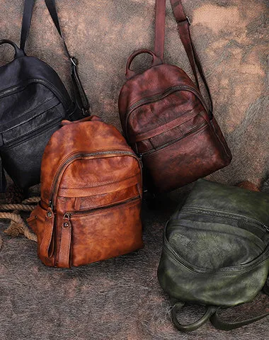 Best Vintage Black Gray Leather Rucksack Bag Womens Vintage School Backpacks Leather Backpack Purse