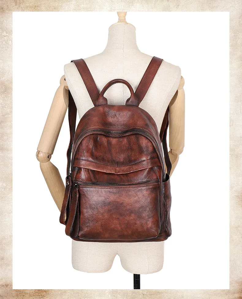 Best Vintage Black Gray Leather Rucksack Bag Womens Vintage School Backpacks Leather Backpack Purse