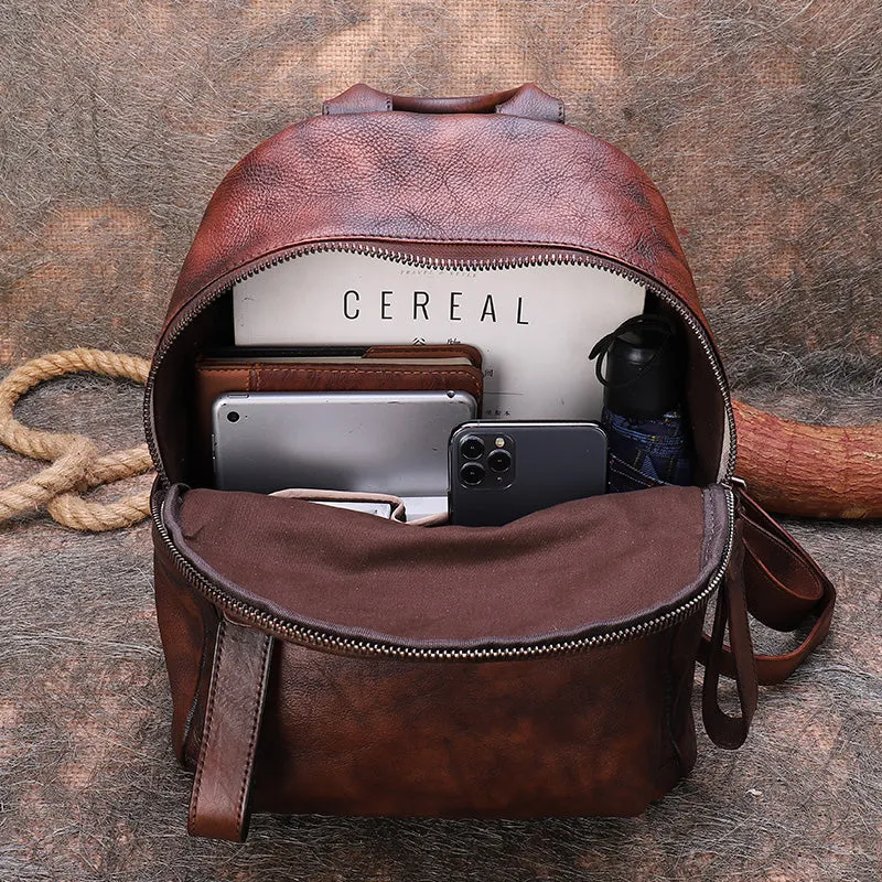 Best Vintage Black Gray Leather Rucksack Bag Womens Vintage School Backpacks Leather Backpack Purse