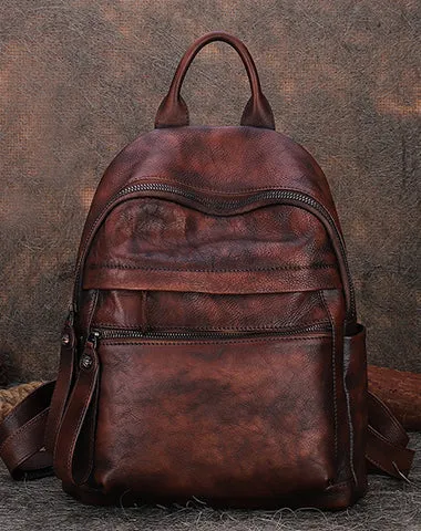 Best Vintage Black Gray Leather Rucksack Bag Womens Vintage School Backpacks Leather Backpack Purse