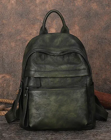 Best Vintage Green Leather Rucksack Bag Womens Vintage School Backpacks Leather Backpack Purse
